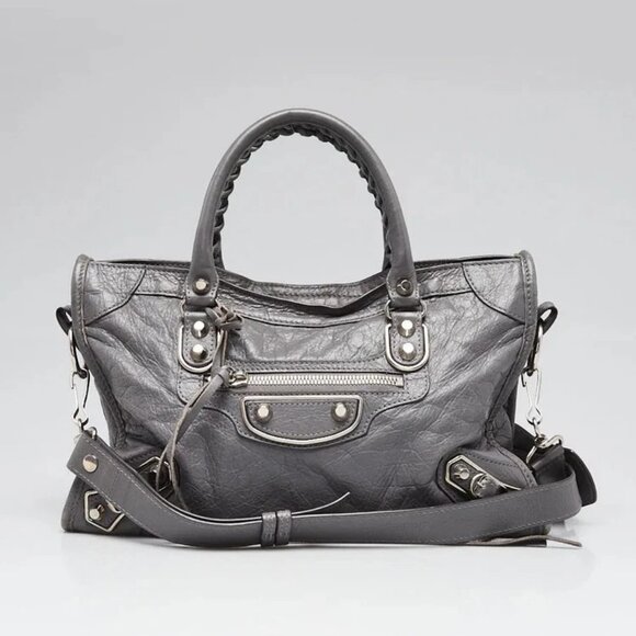 Balenciaga Gris Cendre Lambskin Leather Metallic Edge City S Bag - Picture 1 of 12
